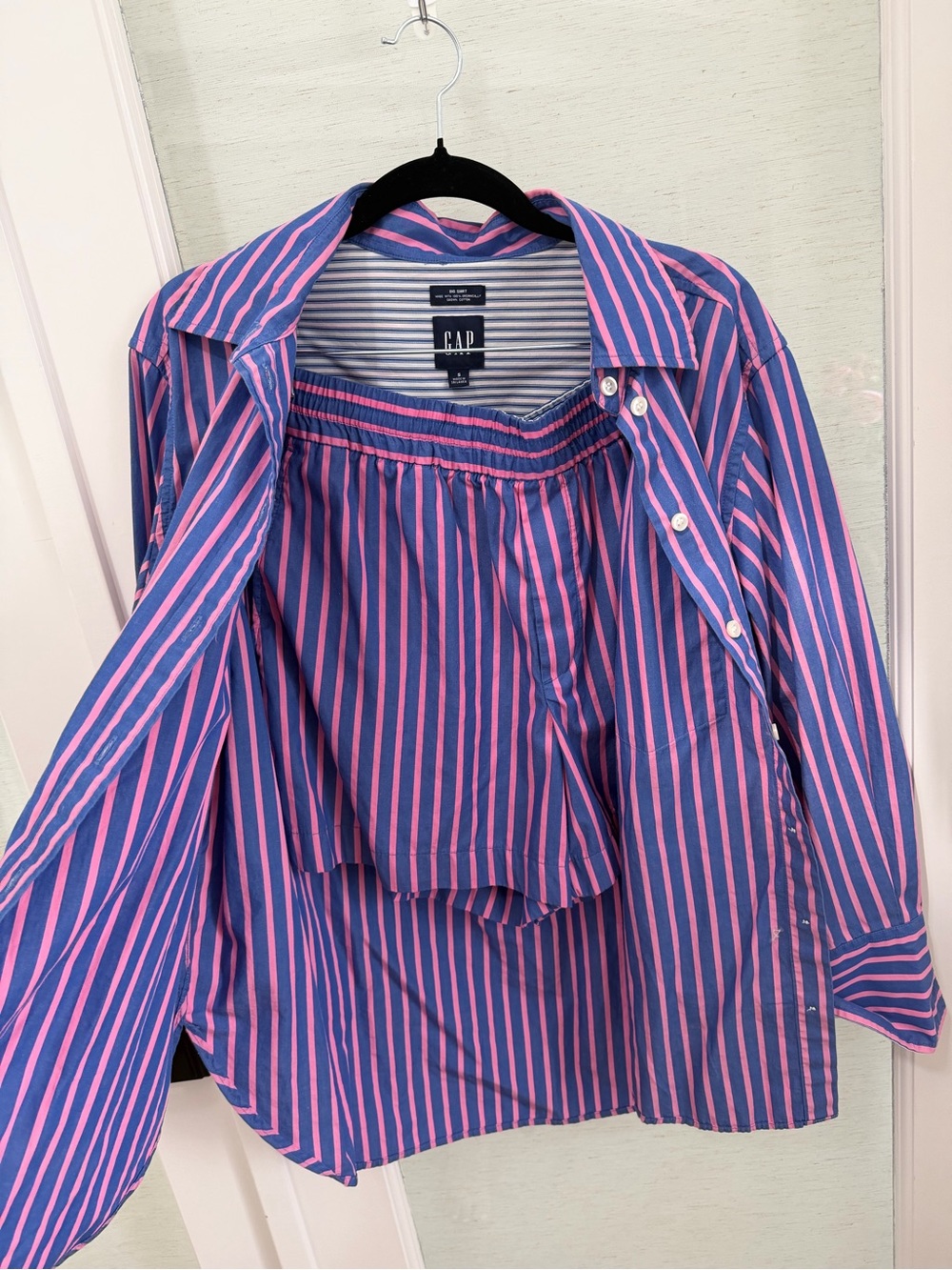 GAP Blue and Pink Striped Button-Down Shirt and Shorts set